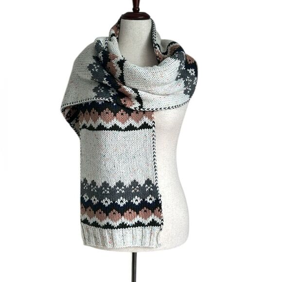 BARBOUR Women’s Fair Isle Long Scarf White/Pink/Grey 10”X72” - Picture 1 of 7